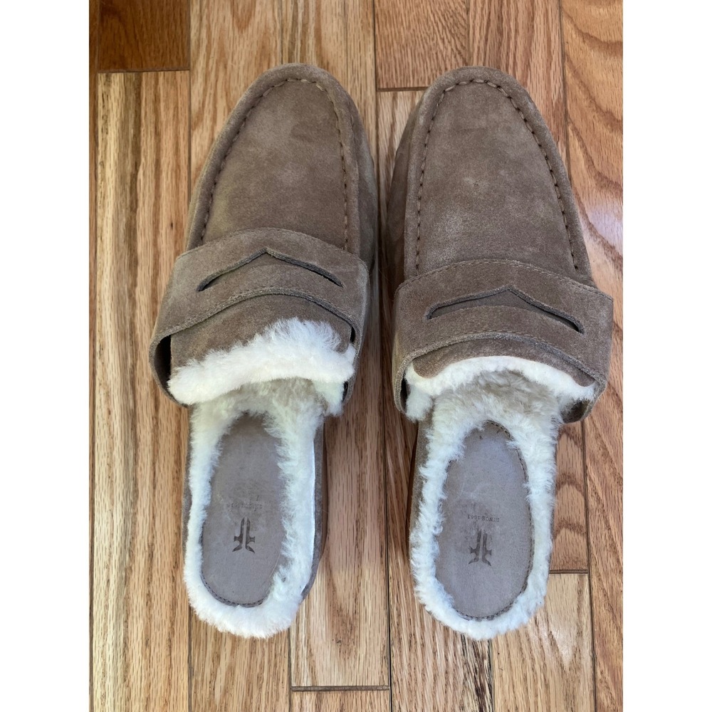 Frye Melody Suede Shearling Lined Clogs in Mushroom Walnut 10M Boho Festival - Picture 5 of 8